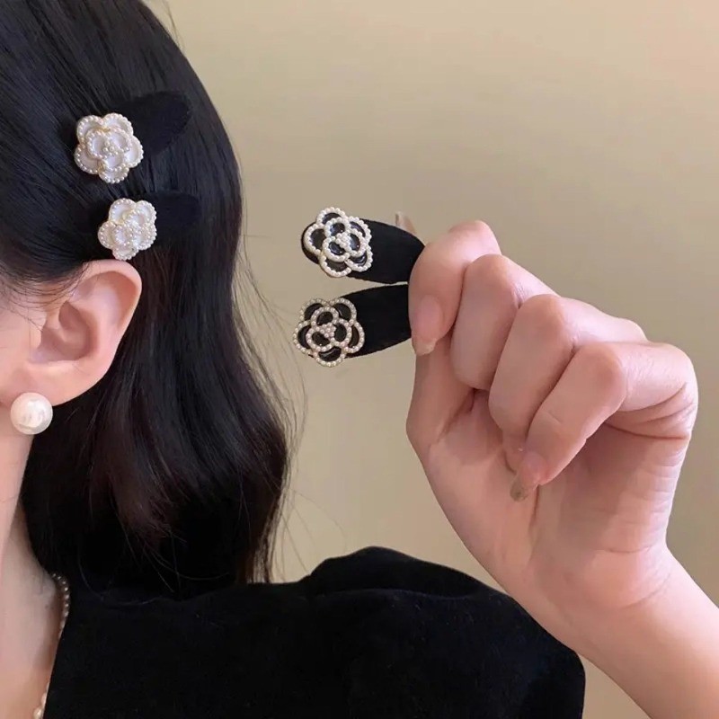 Luxo Francês Retro Reunindo Camélia Incrustada Pérola Hairpin Elegante Feminino Lado Bang Fixador Diário Ornamento De Ca