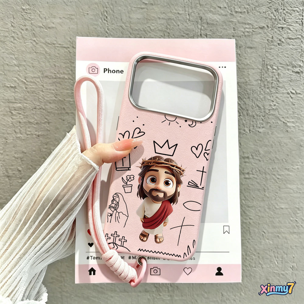 Capa Antiderrapante Para iPhone 17 Pro Max 13 11 16 12 15 14 Plus Air XR Desenho Animado Jesus Textura De Couro XINMU7
