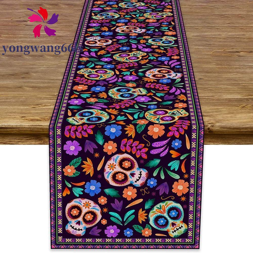 YONGWANG Corredor De Mesa De Caveira , Capa Esqueleto De Decoração De Festa , Toalha Retangular De Linho Estilo Mexicano