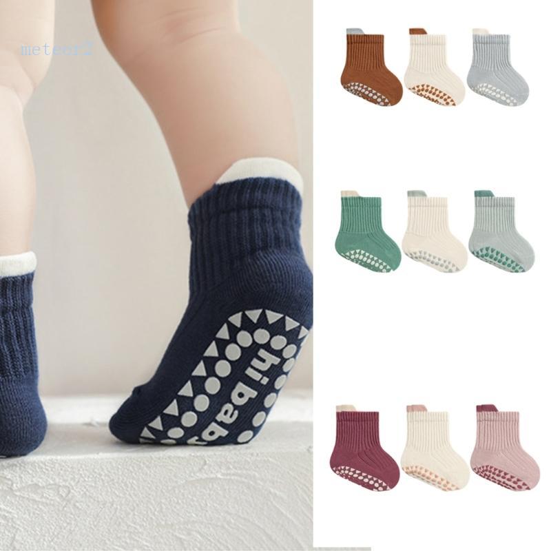 meteor2 3 Pares Meias Chão Para Pequenas Alças Gênero Infantil Pré-Walker Neutras Bebês Tor