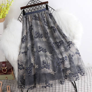2026 verão novo estilo elegante redução de idade cintura elástica gaze bordado flor saia feminina cintura alta a linha P