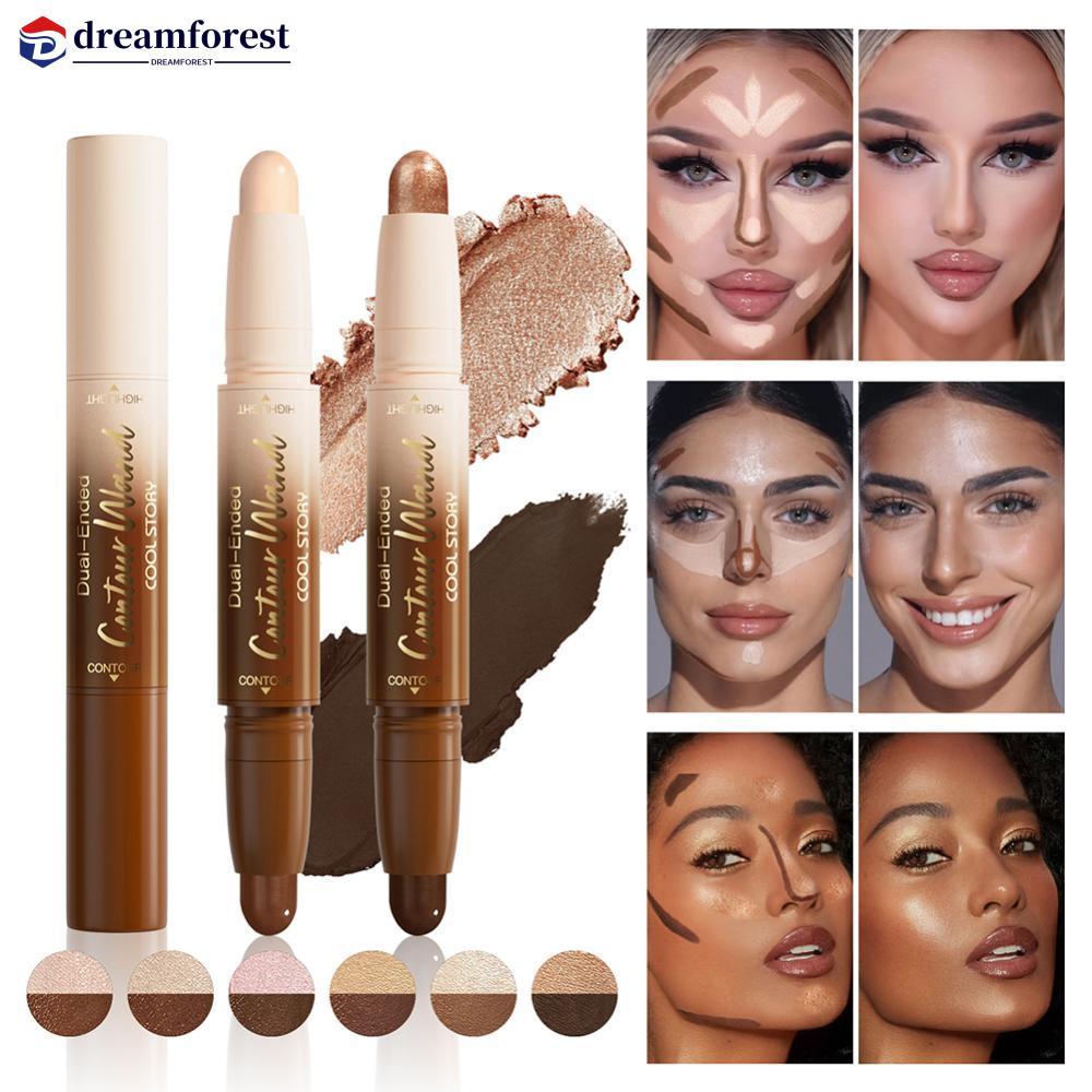 DREAMFOREST 2 Em 1 Contorno Vara Creme Iluminador Fosco Bronzer Rosto Maquiagem Dupla Extremidade Corretivo Nariz Sombra