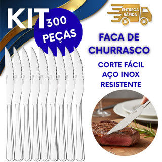 300 FACAS DE CHURRASCO CORTE FÁCIL 21CM FACA DE MESA  AÇO INOX RESISTENTE NÃO ENFERRUJA