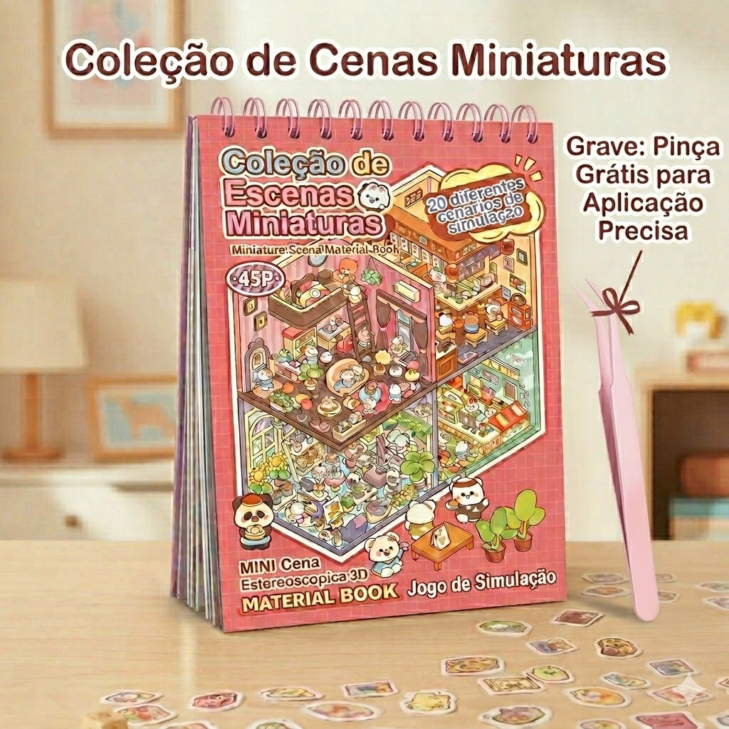 Livro de Adesivos 3D Kawaii Caderno Cenários DIY Scrapbooking Infantil Brinquedo Educativo Fofo