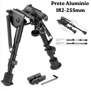 Bipé Retrátil Ajustável em ABS e Alumínio Preto 182-255mm com Regulagem de Altura