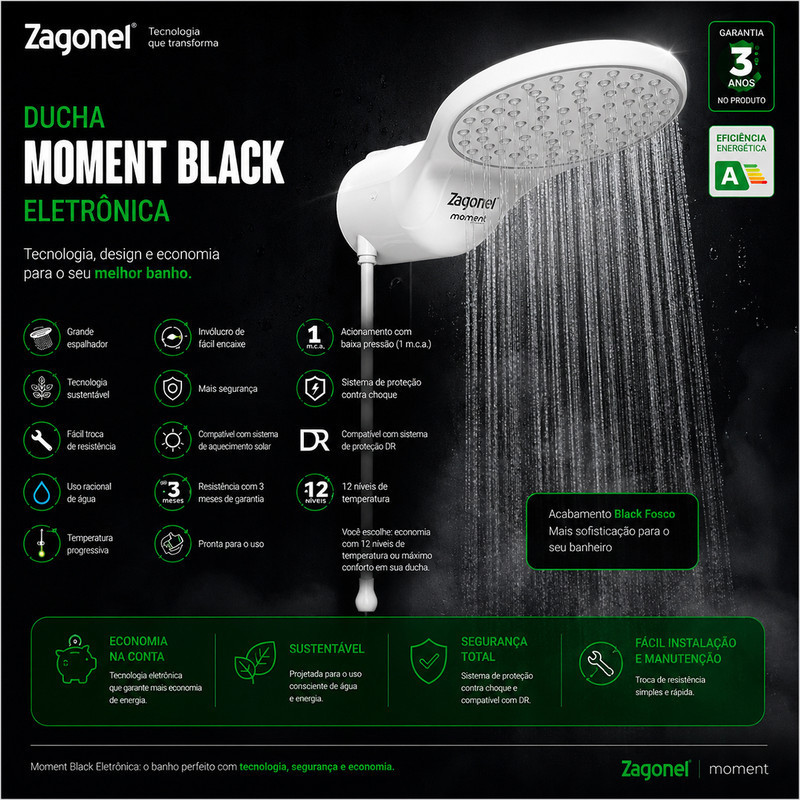 Chuveiro Elétrico Ducha Eletonica 127v Chuveiro Esquenta Água Ducha Forte Zagonel 4 Tempos 5500W — imagem 2 de 2