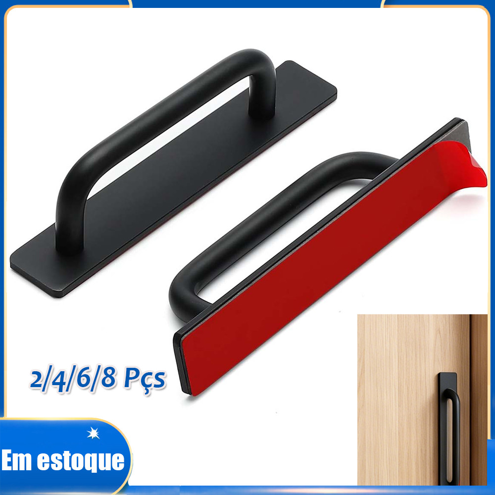 2/4/6/8PCS Preto Maçaneta de porta em liga de alumínio puxador de para janelas de vidro portas de armário 14.8x2.5x3.5cm