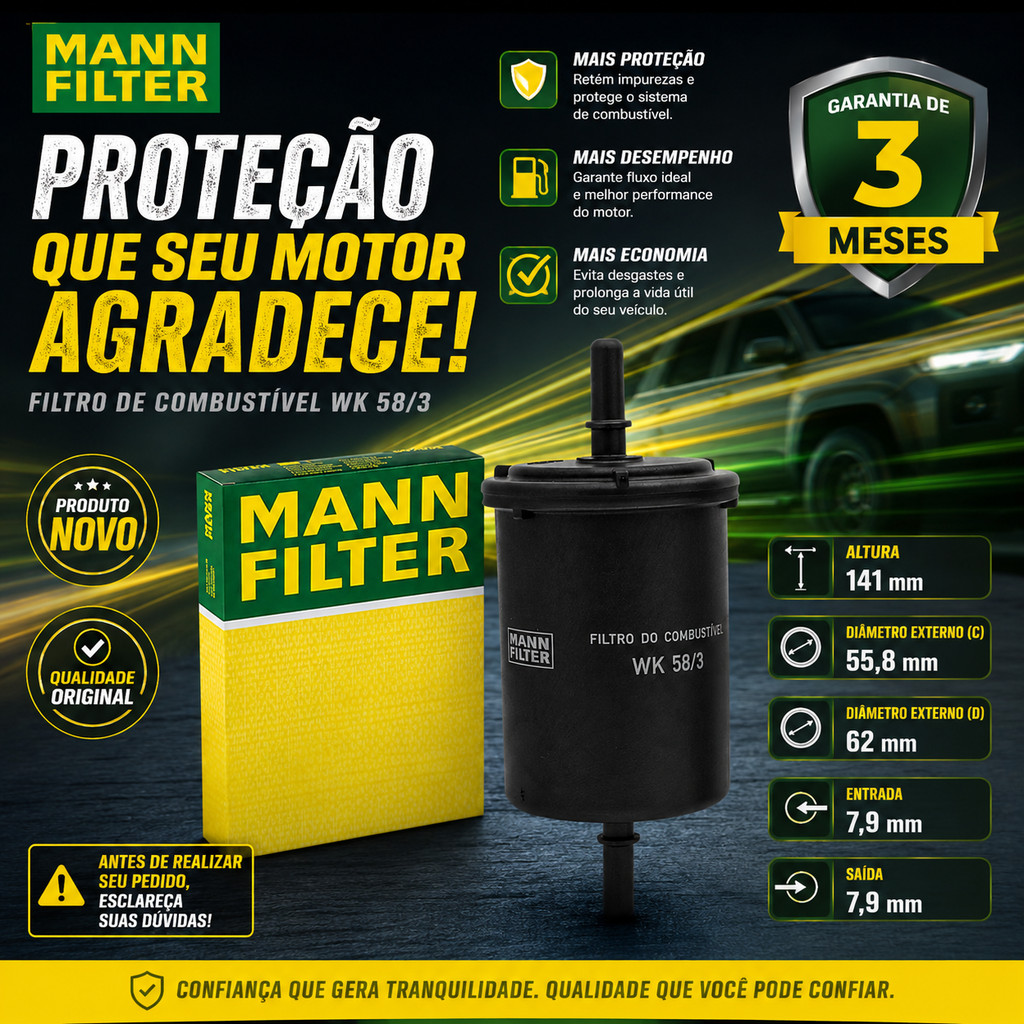 Filtro Combustível Gol 1.0 8V G5, G6 2008 a 2014 Mann-Filter WK58/3 — imagem 2 de 2