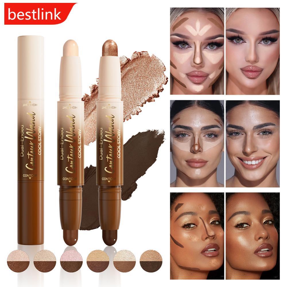 BESTLINK 2 Em 1 Contorno Vara Creme Iluminador Fosco Bronzer Rosto Maquiagem Dupla Extremidade Corretivo Nariz Sombra De