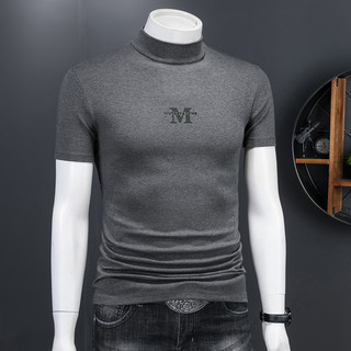 Camiseta masculina de verão camisa de fundo de manga curta meados de pescoço fino ajuste meia manga Modal gelo