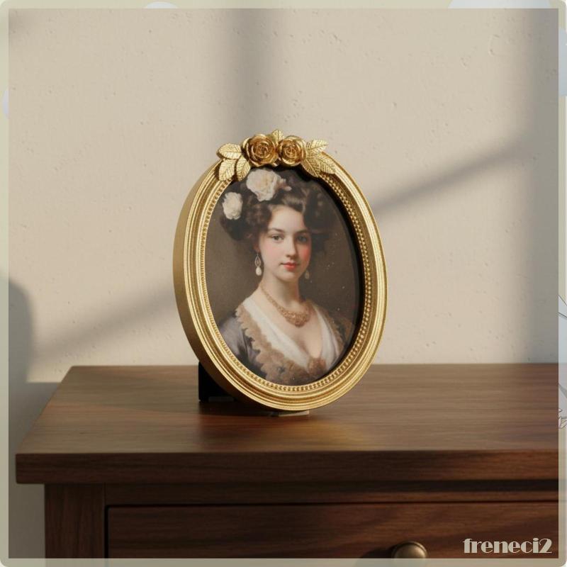 [Freneci2] Imagem De Resina Ornamentada De 3 Peças Para Exibição De Fotos Montada Na Parede Moldura Oval Dourada Com Ros