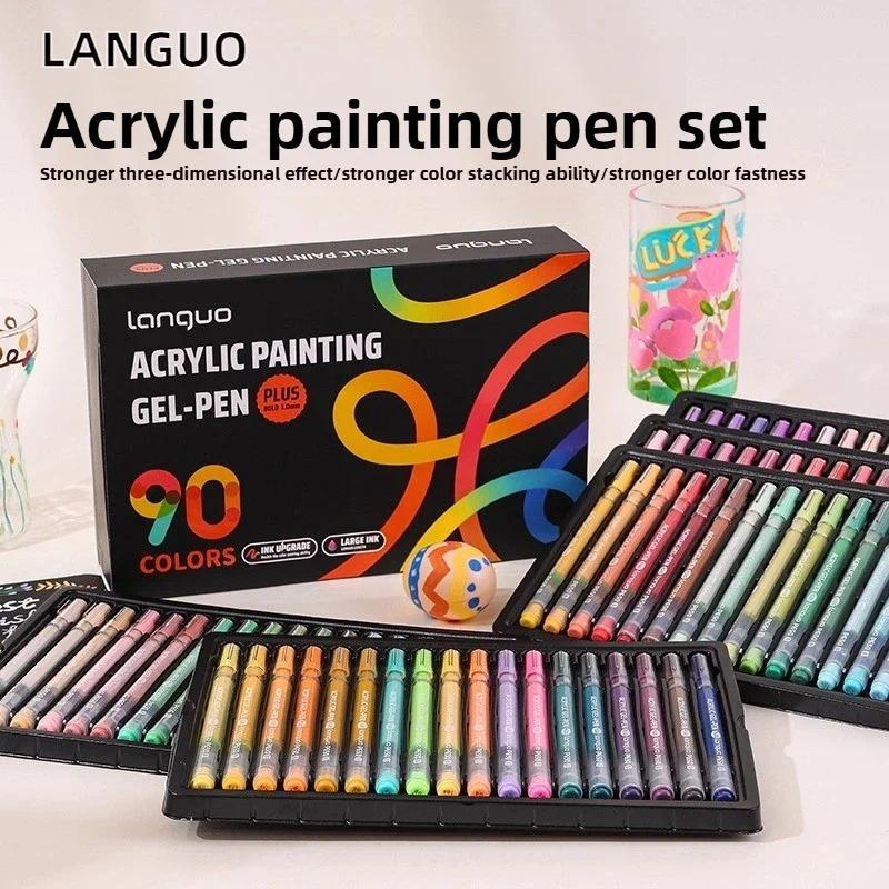 LANGUO 90/6 Cores Glitter Pintura Acrílica Caneta Gel 1.0mm De Escrita De Grande Capacidade Papelaria Material Escolar D