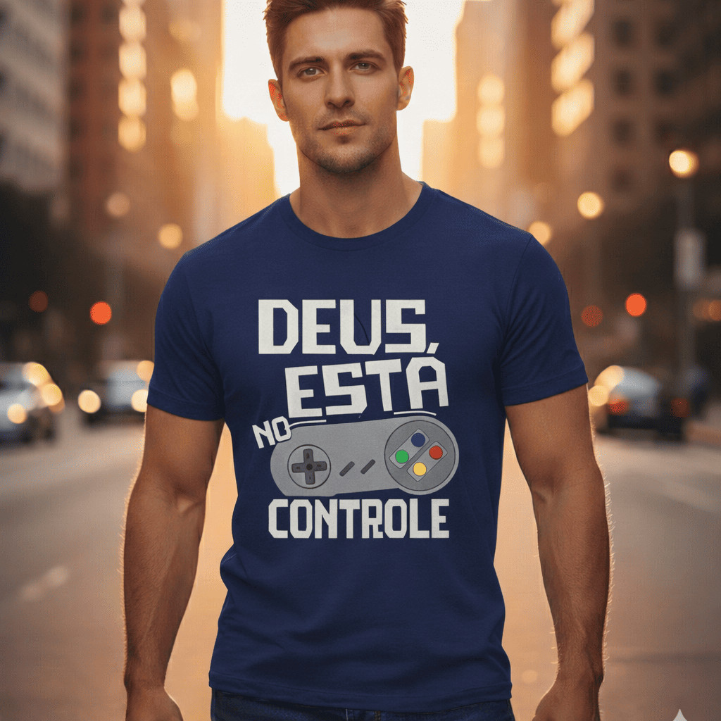 CAMISETA CRISTÃ GAMER DEUS NO CONTROLE RETRÔ 100% ALGODÃO STREETWEAR RELIGIOSA — imagem 2 de 2