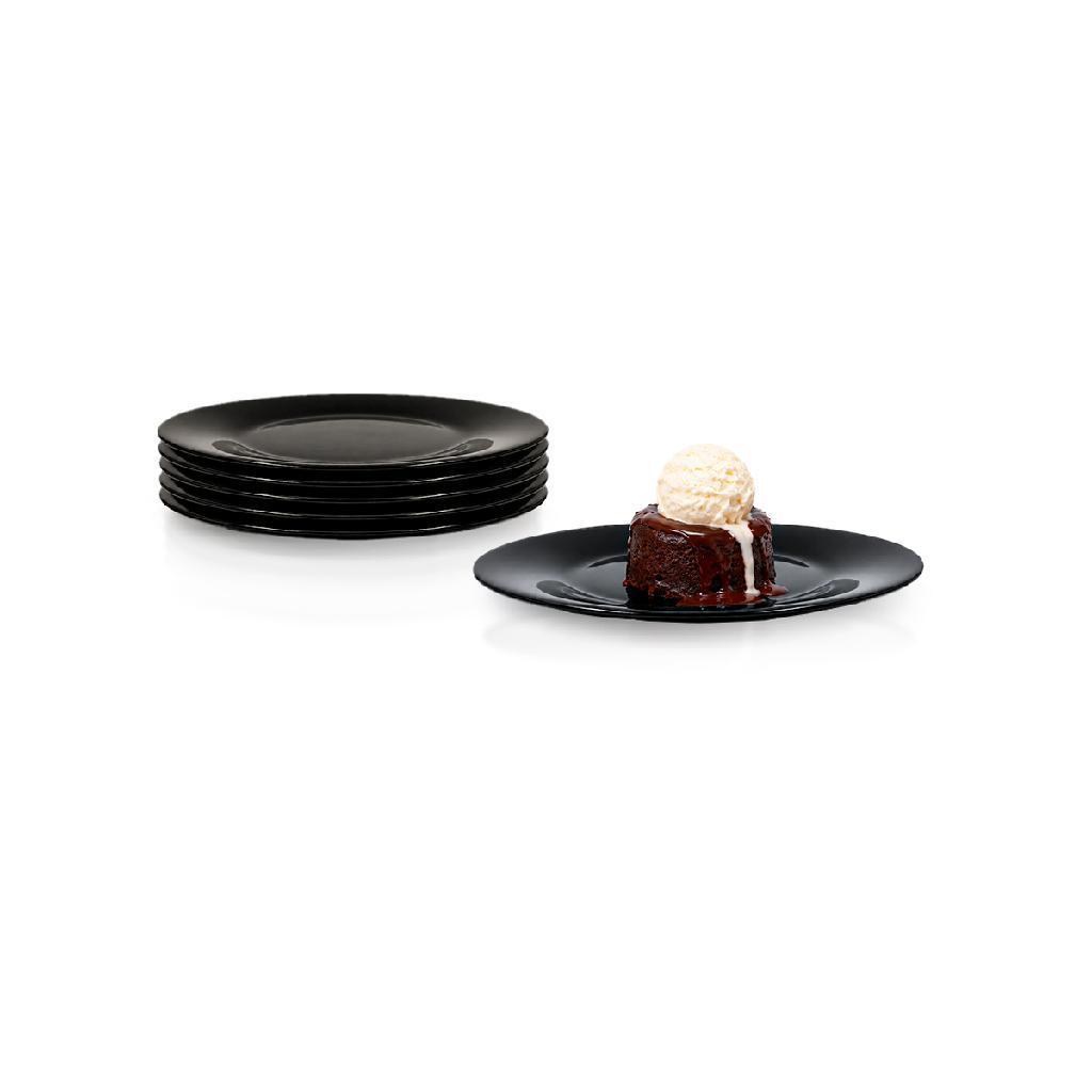 Kit 6 Pratos Black Preto Redondo 25cm Jantar Almoço Grande Refeição Sobremesa Lanche