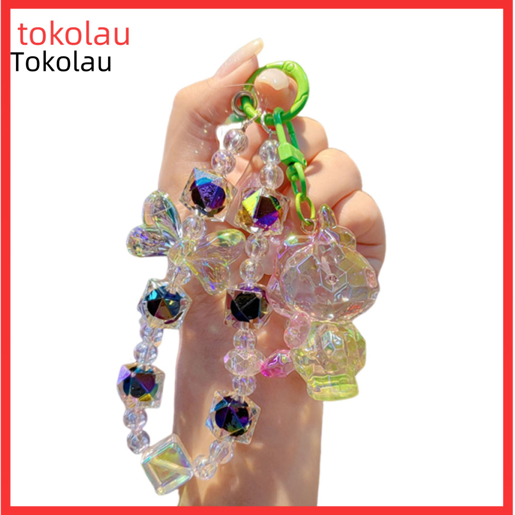 Backpack Charm Colorful Macaron Beaded Keychain with Sparkling Pendants – Anti-lost Mobile Phone Chain and Bag Hanger
