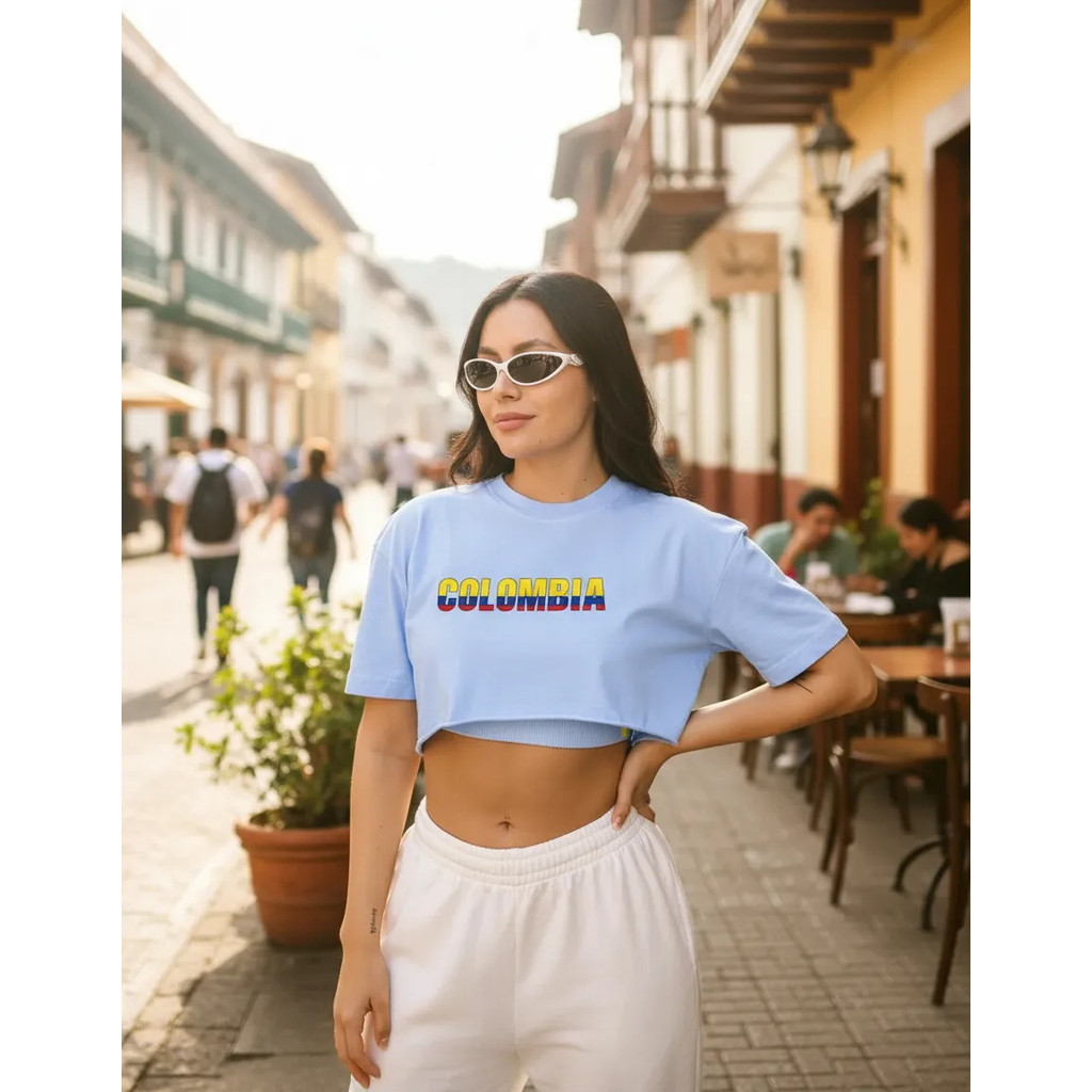 Cropped T Shirt Camisa Feminina Estampada Colombia Blusa 100% algodão