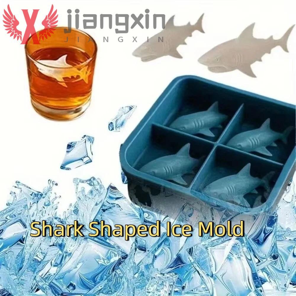 JIANGXIN 2 Peças De Molde De Gelo Em Forma De Tubarão , Bandeja De Cubos 3D Antiaderente De Silicone , 4 Cavidades