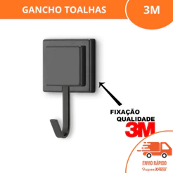 Gancho Cabide Porta Toalha de Rosto Parede Banheiro 3M Preto