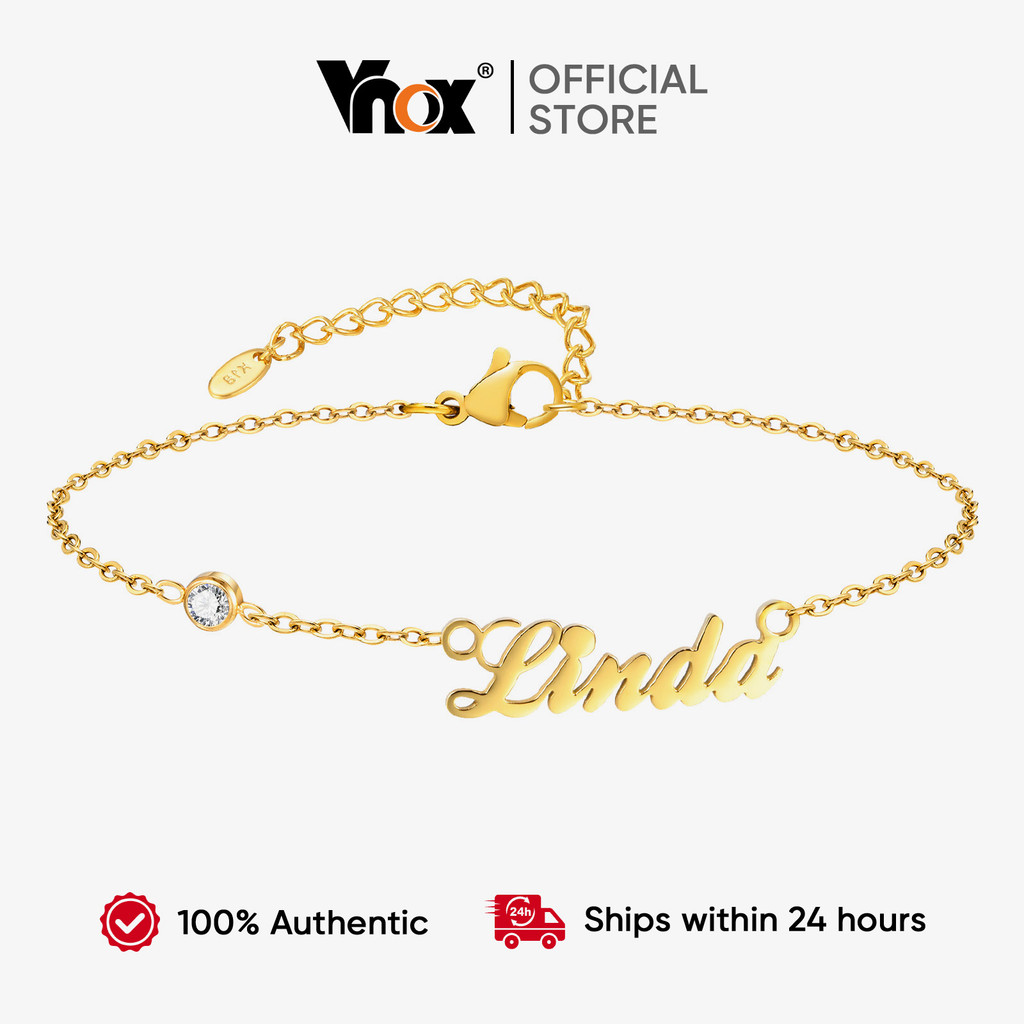 Pulseira De Nome Personalizado De Aço Inoxidável Dourado Elegante Vnox Com Zircô