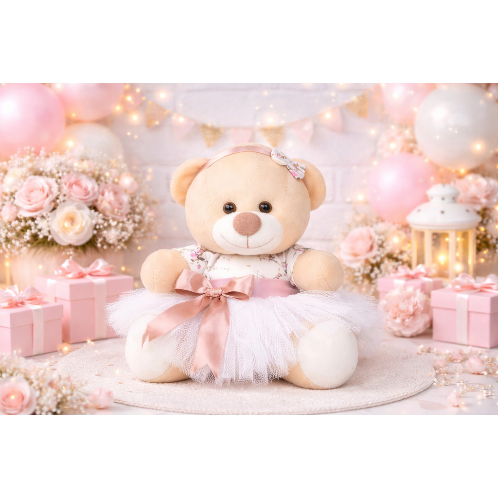 Urso Bailarina Pelúcia 15cm Antialérgico Certificado INMETRO – Ckd Confecções