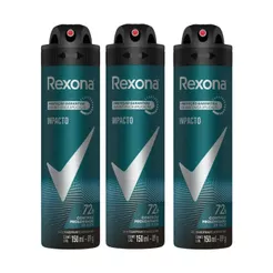 Kit 3 Desodorante Antitranspirante Aerosol Masculino Rexona Impacto 72 horas 150ml