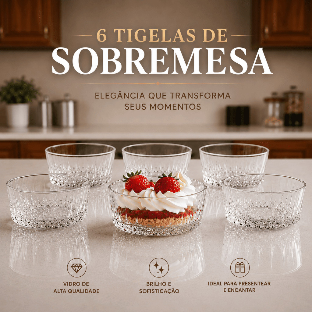 Jogo Conjunto 6 Taças Tigela de Vidro Para Sobremesas Sorvete e Doces Taça Vidro Borossilicato 260ML
