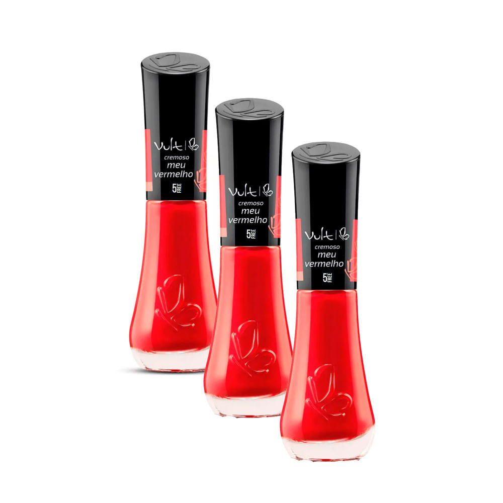Kit 3 Esmalte Vult 5Free Meu Vermelho com 8ml