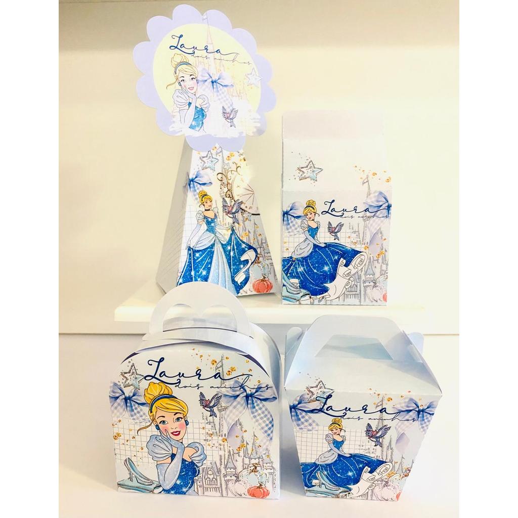 Kit Caixinhas Papelaria Personalizada Princesa Cinderela Lembrancinha Festa Infantil DESMONTADO