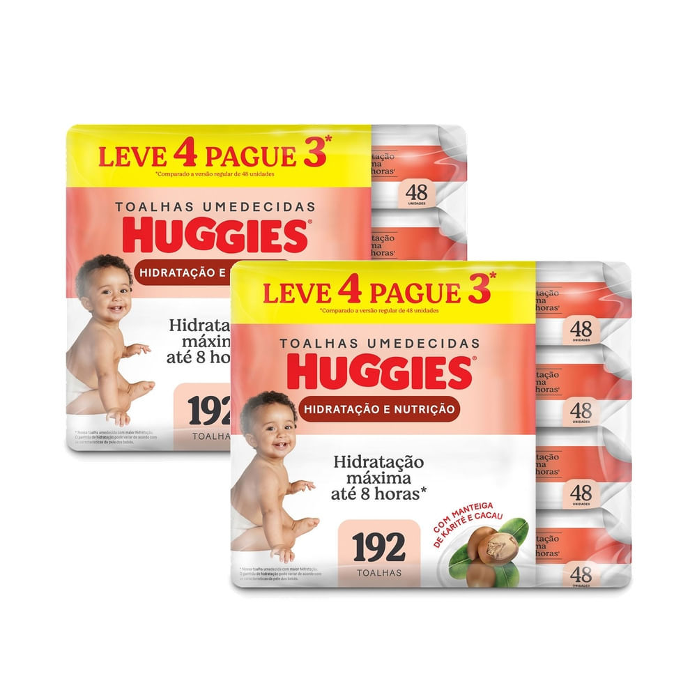 Kit 2 Lenços Huggies Hidratação e Nutrição Contra Assaduras 4x48 Unidades