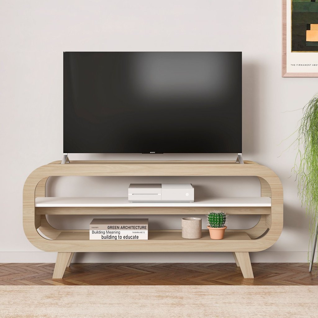 Rack para TV até 55 Polegadas MDF 133,5cm Usinado em Theo Naturale/Branco