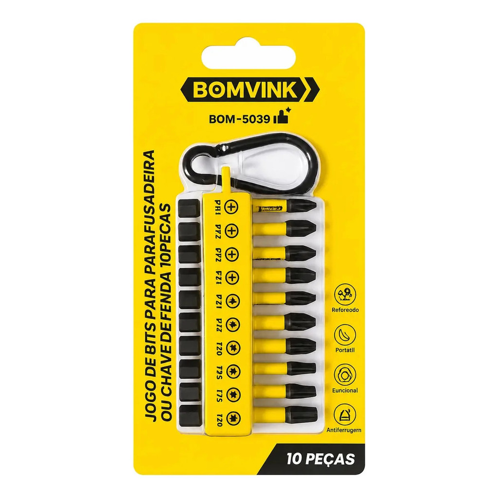 Jogo de Bits para Parafusadeira 10 Peças PH PZ Torx Aço S2 BOMVINK