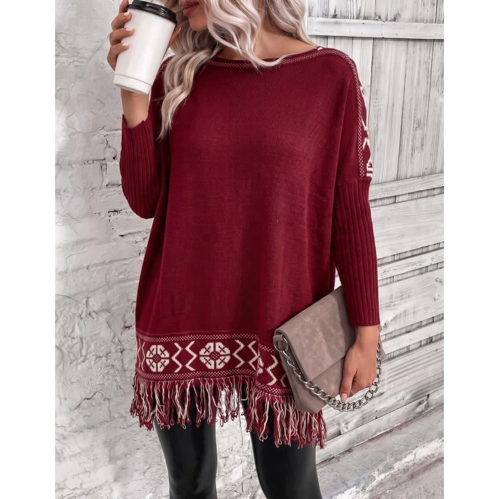 Poncho Tricot Blusa Feminina Manga Longa Franjas Soltinho Moda Inverno