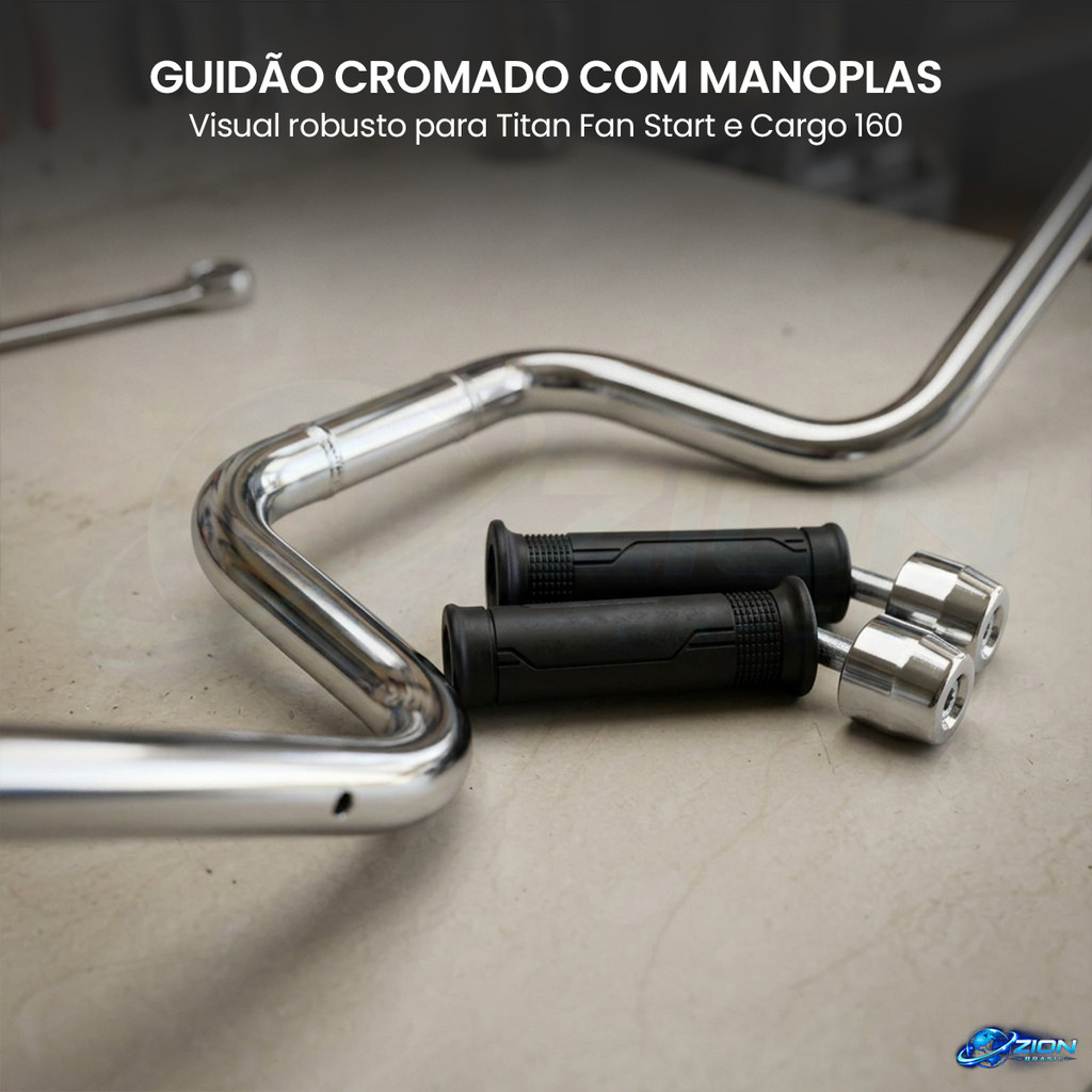 Guidão Cromado Moto Titan Fan Start Cargo 160 Cargo Reforçado Aço Carbono Alto Brilho Moto