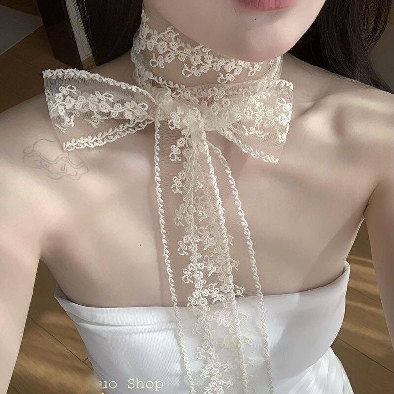 Fada doce renda Dim Wear em camadas streamer lenço de seda colar gravata menina gravata pescoço streamer fita multifunci