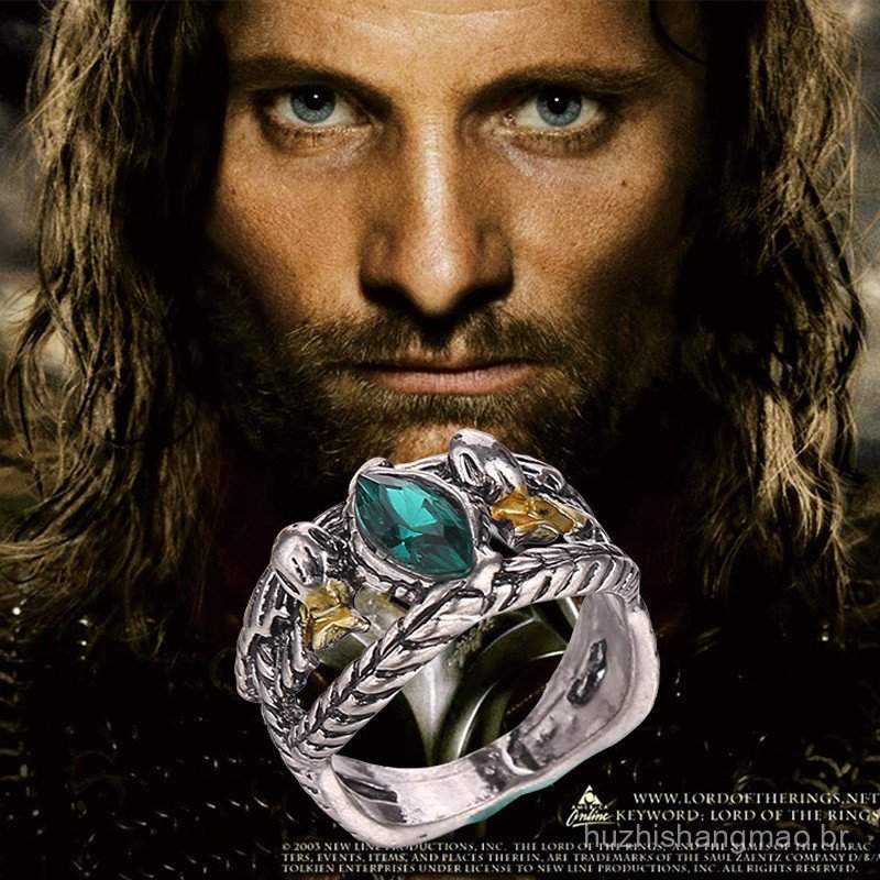 Anel do Aragorn, Senhor dos Anéis, Anel Masculino com Gemas Incrustadas, Acessório de Moda Combinável