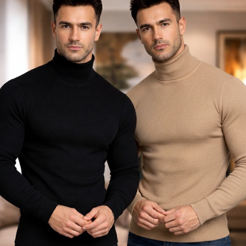 Kit 2 Camisas Manga Longa Gola Alta Masculina Frio Casual