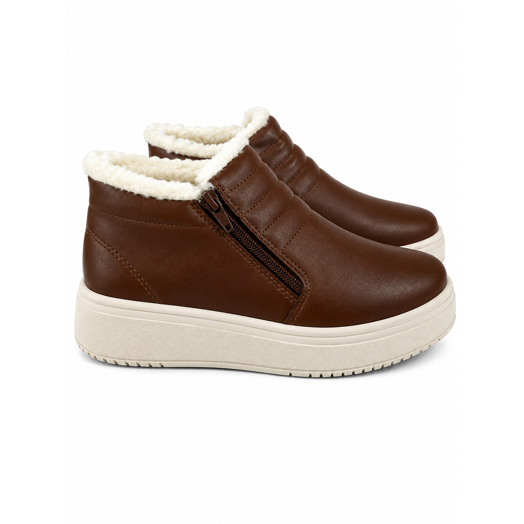 Bota Feminina Peluciada Exótica Cano Curto Marrom Plataforma Conforto Inverno + nota fical + 90 dias garantia+ envio