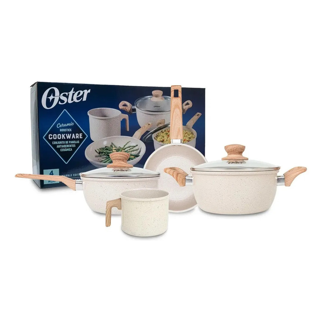 Jogo de Panelas Oster 4 Peças Marble Edition Cerâmica Indução