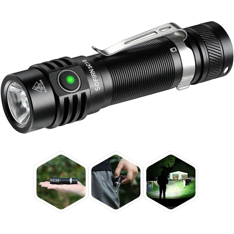 Lanterna Recarregável Pequena EDC 77outdoor, Lanterna Sofirn SC18 1800 Lúmens de Alta Intensidade, Luz de Bolso Super Br