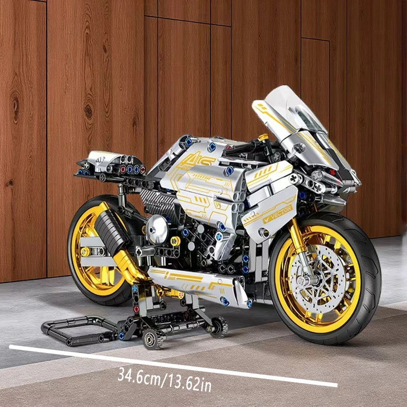 Conjunto De Blocos De Construção De Motocicleta Platinum De 1256 Peças-Transmissão Mecânica E Pistão Móvel | Exibição De