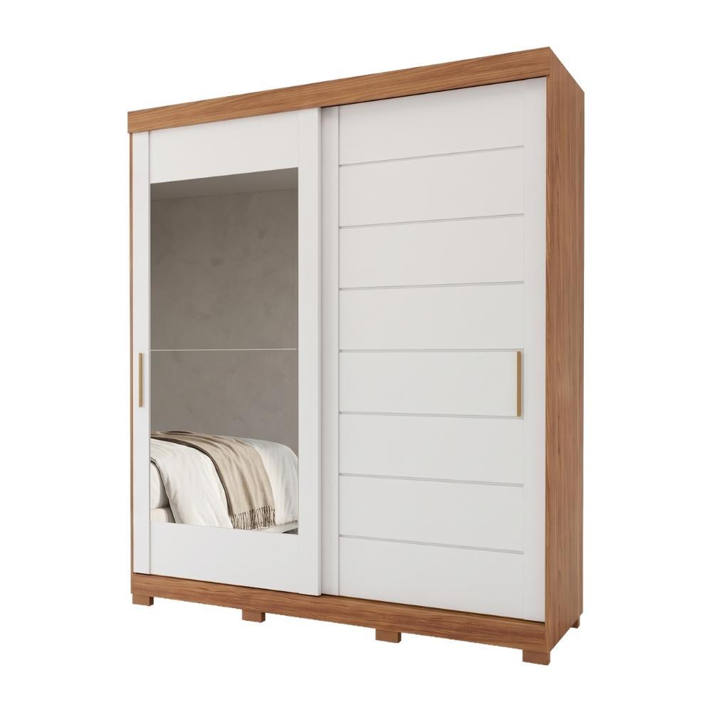Guarda Roupas Casal 2 Portas de Correr 4 Gavetas Frisado com Espelho 100% MDF Flower