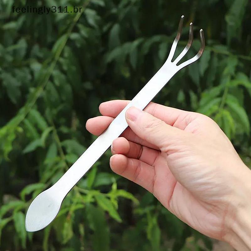 FEELI Ancinho De Raiz De 3 Pinos De Aço Inoxidável Portátil Bonsai Ferramenta De Afrouxamento De Solo Para Jardinagem