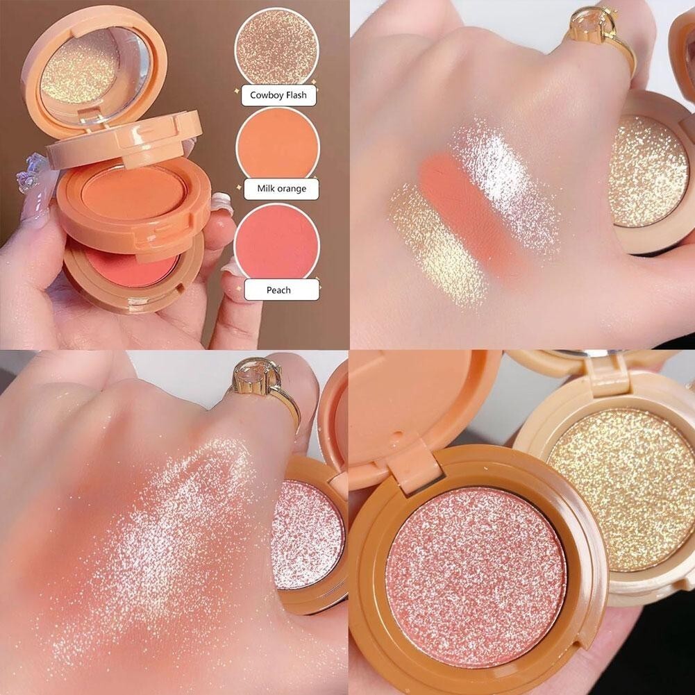 Bem-Vindo ☆ Paleta De Blush Iluminador Fosco 3 Em 1 Maquiagem Facial Multifuncional De Sombra Brilhante