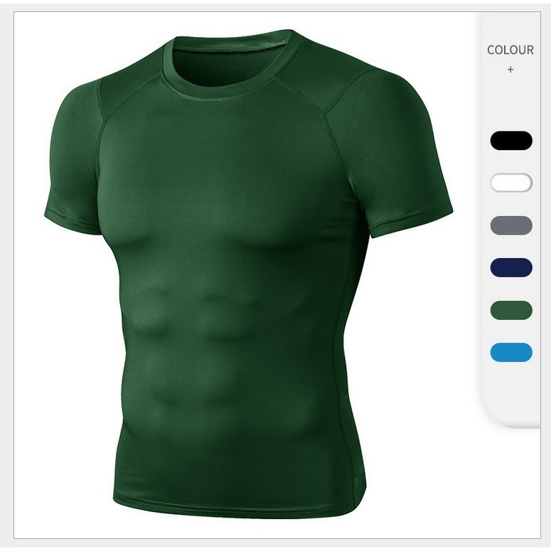 Camiseta masculina PRO Fitness de manga curta Skinny Running Training Sportswear Alta transpiração elástica de secagem r