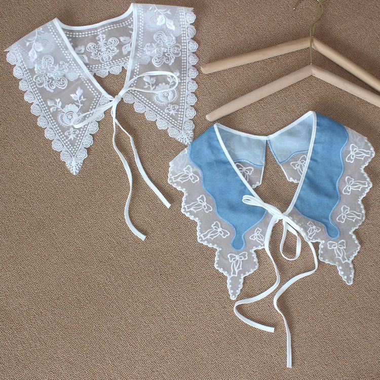 Frete grátis Organza colar falso feminino rendas gola decorativa malha gola de renda verão saia combinando bordado peque