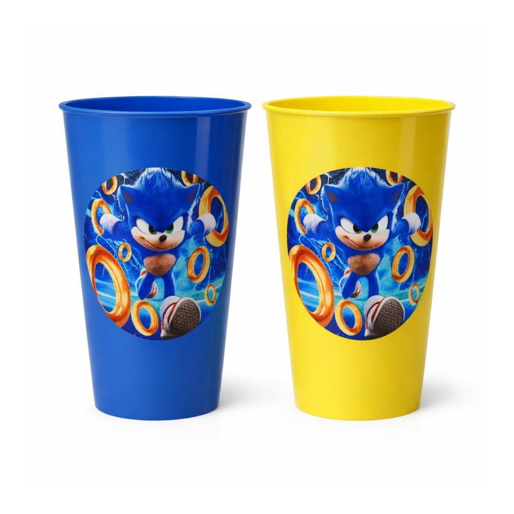 kit Copos Adesivado 380 ml Sonic Personagem Infantil Para Festa Lembrancinha Aniversário Presente