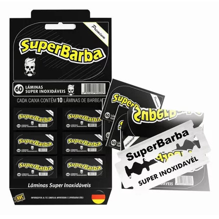 Cartela 60 Lâminas De Barbear Inox Super Barba Premium Black Alemanha