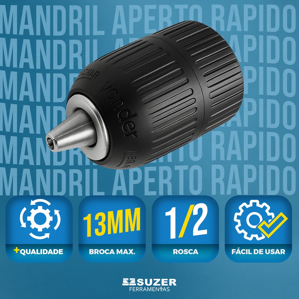 Kit Mandril de Aperto Rápido + Adaptadores a Sua Escolha Sds Plus de 1/2 Ou de Impacto 1/2 Quadrado