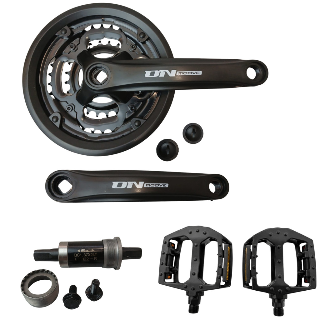 Kit Pedivela Triplo 24/34/42D 170mm Mov. Central Eixo 34.7X122mm Rola. Selado Ponta Quadrada Par Pedal Alum. 9/16