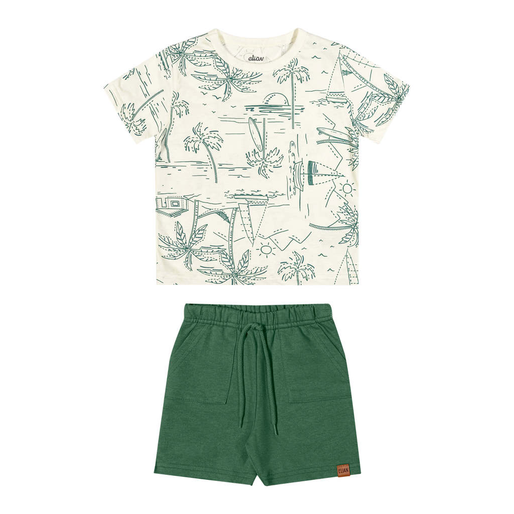 Conjunto Curto Infantil Menino Tropical Elian Bege